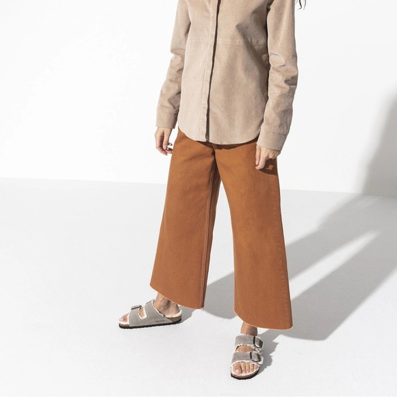 NWT Birkenstock Arizona Shearling Suede Leather Slide in Stone Coin - Picture 11 of 15